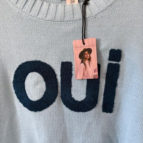 NWT Sincerely Jules Women M Oui Oversized Cropped Sweater Top in Light Blue - Picture 3 of 3
